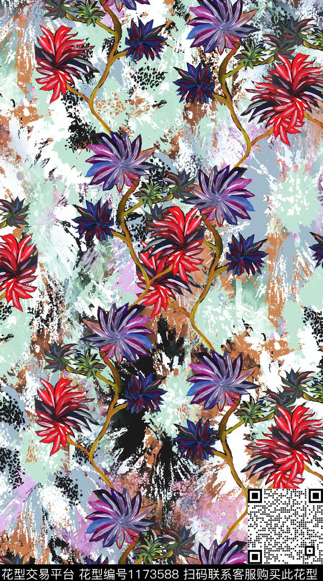 女装花卉满版散花数码印花华亿平台下载（图片编号: 1173588） - 瓦栏（Walan）