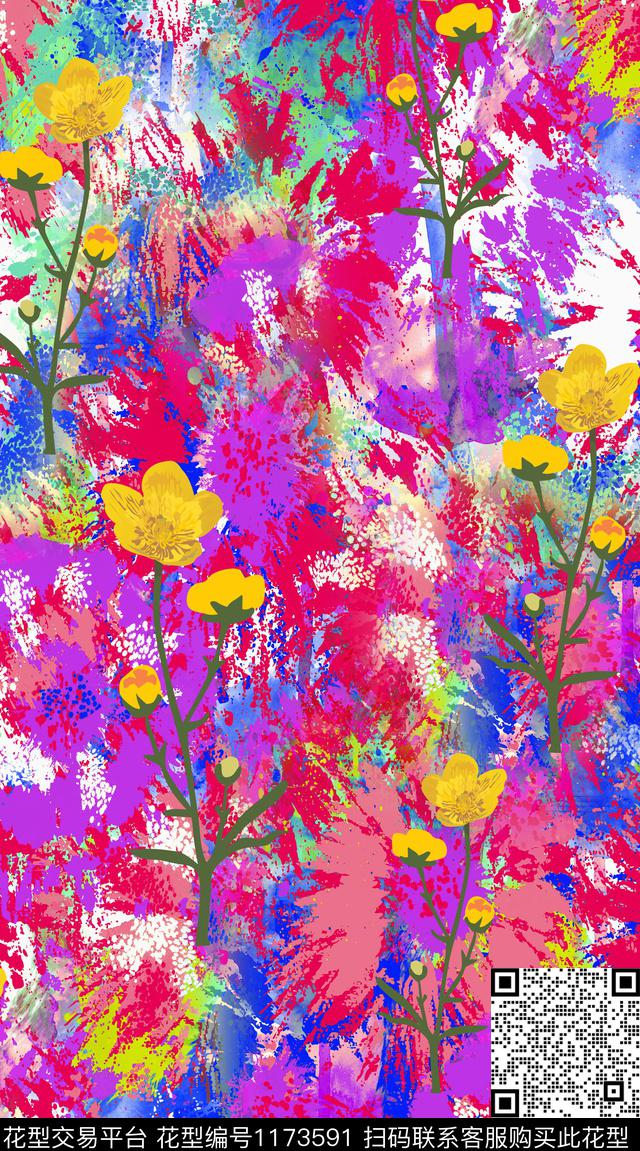 女装花卉满版散花数码印花华亿平台下载（图片编号: 1173591） - 瓦栏（Walan）