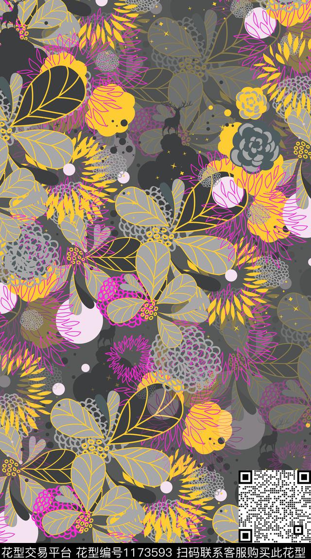 女装花卉满版散花数码印花华亿平台下载（图片编号: 1173593） - 瓦栏（Walan）
