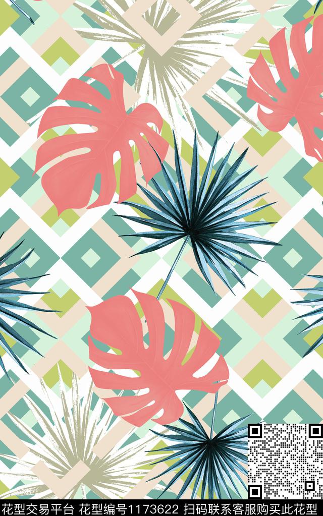 几何格子大牌风数码印花华亿平台下载（图片编号: 1173622） - 瓦栏（Walan）