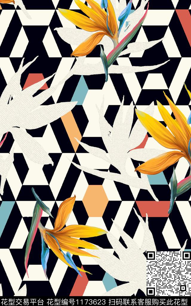 几何大牌风黑白华亿平台数码印花华亿平台下载（图片编号: 1173623） - 瓦栏（Walan）