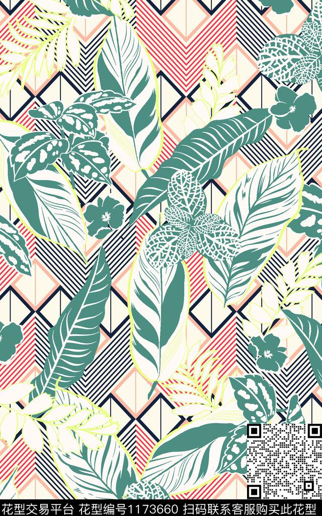 几何格子大牌风数码印花华亿平台下载（图片编号: 1173660） - 瓦栏（Walan）