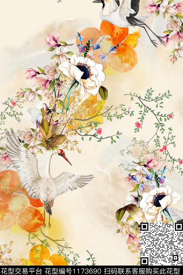 水彩花卉动物手绘花卉数码印花华亿平台下载（图片编号: 1173690） - 瓦栏（Walan）