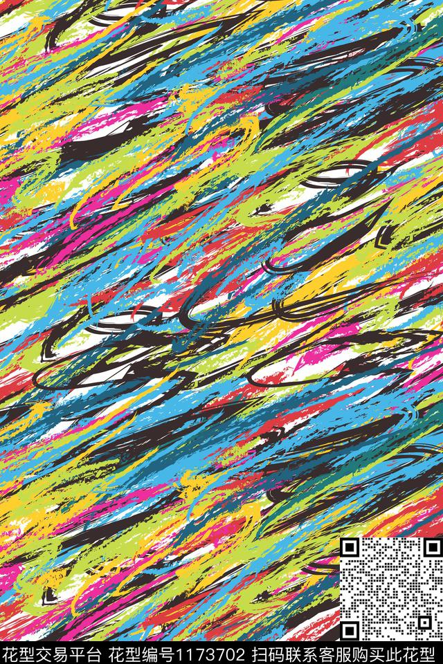 涂鸦抽象大牌风数码印花华亿平台下载（图片编号: 1173702） - 瓦栏（Walan）