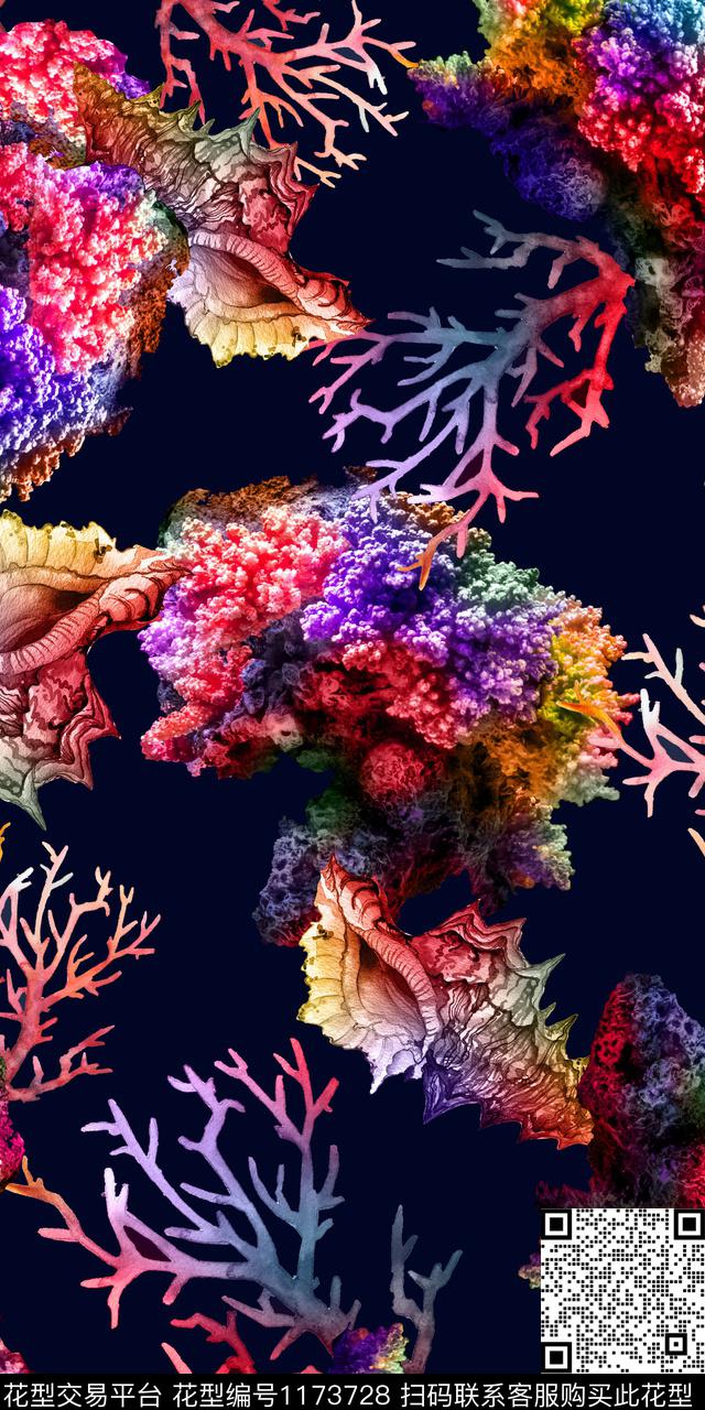 抽象大牌风珊瑚数码印花华亿平台下载（图片编号: 1173728） - 瓦栏（Walan）