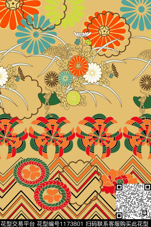 抽象大牌风复古数码印花华亿平台下载（图片编号: 1173801） - 瓦栏（Walan）