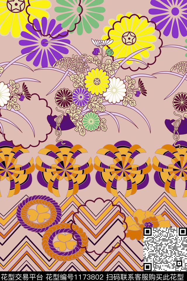 抽象大牌风复古数码印花华亿平台下载（图片编号: 1173802） - 瓦栏（Walan）