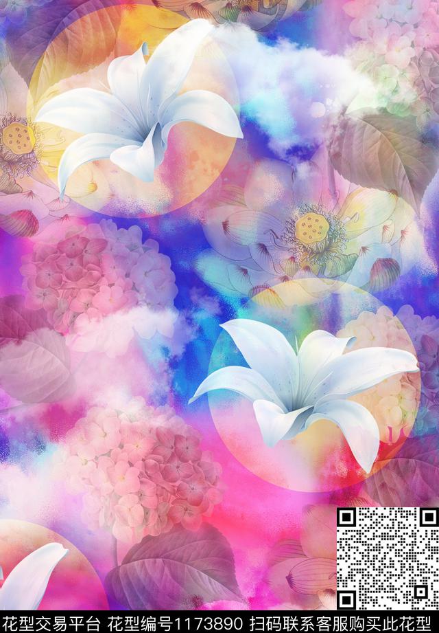 水彩花卉数码印花华亿平台下载（图片编号: 1173890） - 瓦栏（Walan）