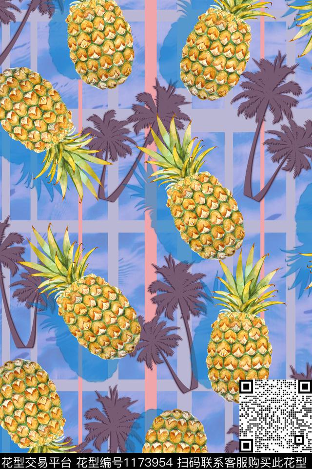 几何水果热带华亿平台数码印花华亿平台下载（图片编号: 1173954） - 瓦栏（Walan）