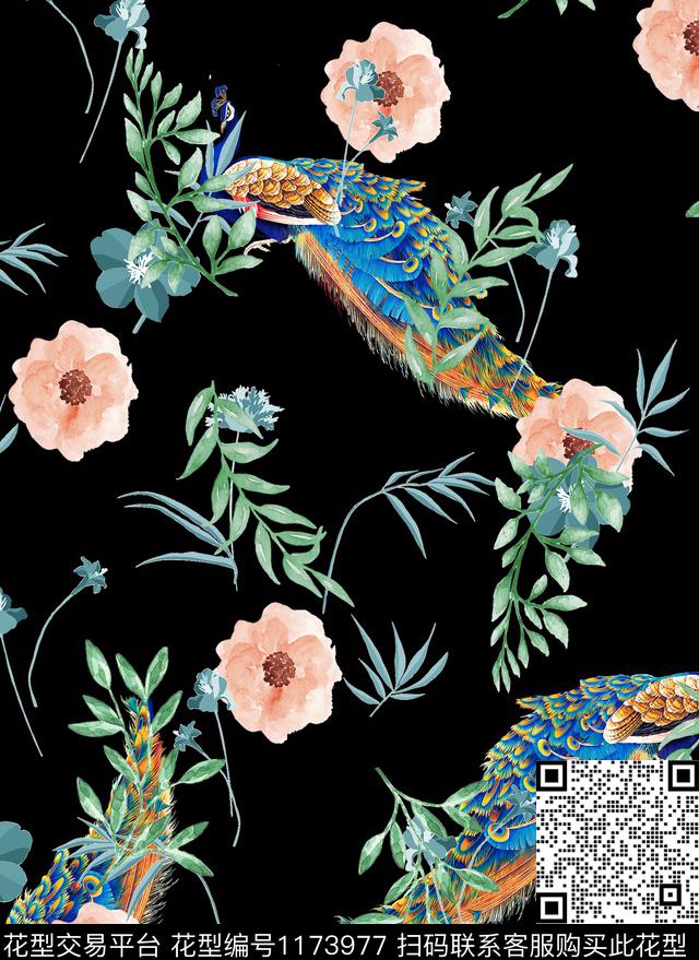 花卉孔雀民族风数码印花华亿平台下载（图片编号: 1173977） - 瓦栏（Walan）