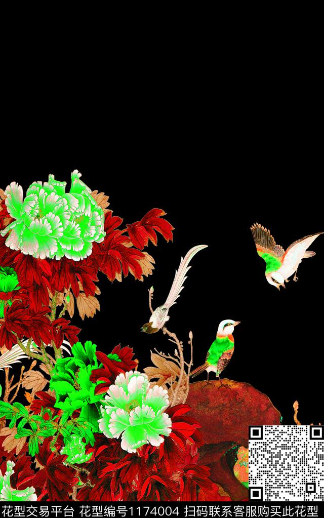国画大花中国风定位花数码印花华亿平台下载（图片编号: 1174004） - 瓦栏（Walan）