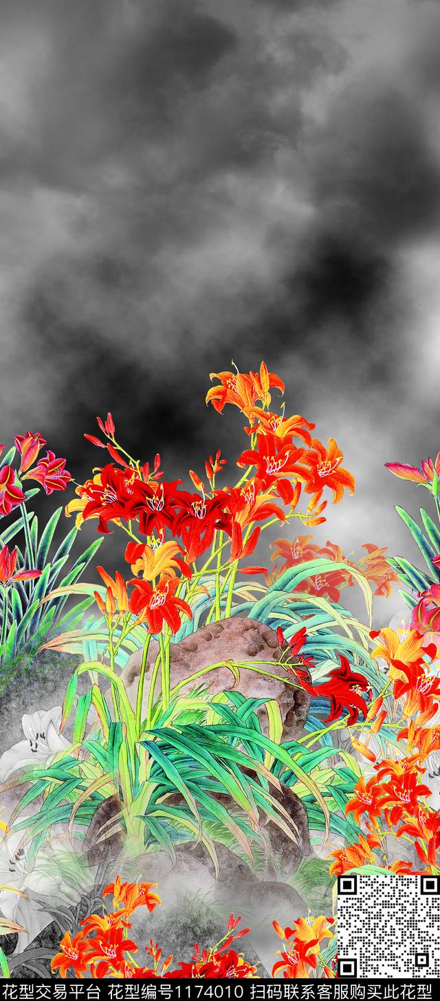 国画小碎花中国风定位花数码印花华亿平台下载（图片编号: 1174010） - 瓦栏（Walan）