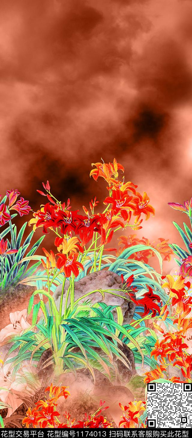 国画小碎花中国风定位花数码印花华亿平台下载（图片编号: 1174013） - 瓦栏（Walan）