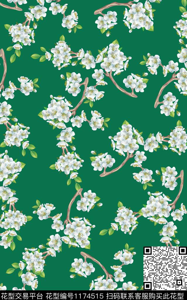 花卉小碎花梨花数码印花华亿平台下载（图片编号: 1174515） - 瓦栏（Walan）