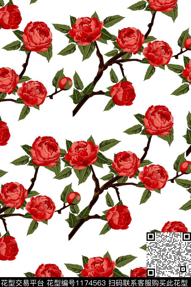 水彩手绘花卉数码印花华亿平台下载（图片编号: 1174563） - 瓦栏（Walan）