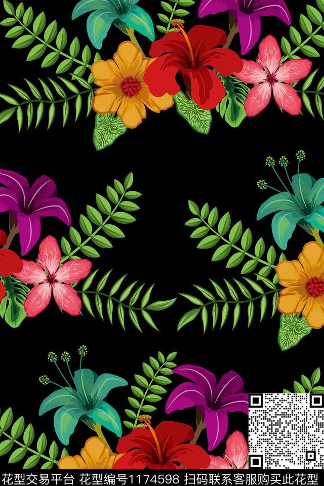 水彩花卉手绘大牌风数码印花华亿平台下载（图片编号: 1174598） - 瓦栏（Walan）