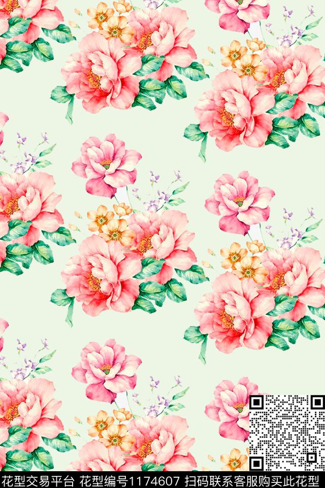 水彩大牌风手绘花卉数码印花华亿平台下载（图片编号: 1174607） - 瓦栏（Walan）