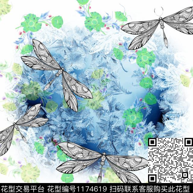 方巾蜻蜓雪花数码印花华亿平台下载（图片编号: 1174619） - 瓦栏（Walan）