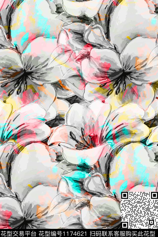 数码华亿平台女装花卉数码印花华亿平台下载（图片编号: 1174621） - 瓦栏（Walan）