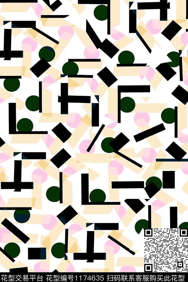 几何抽象圆形数码印花华亿平台下载（图片编号: 1174635） - 瓦栏（Walan）