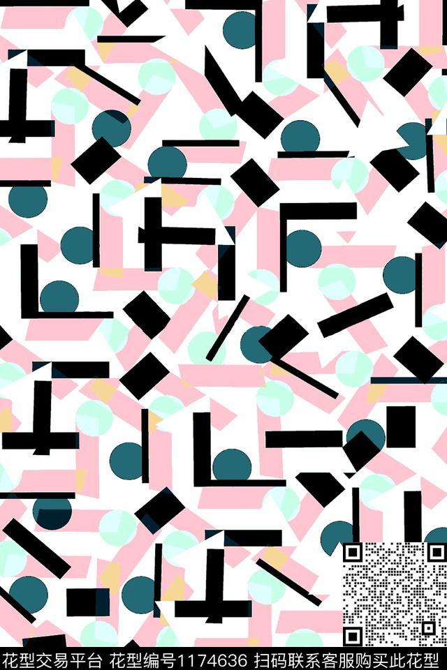 几何抽象圆形数码印花华亿平台下载（图片编号: 1174636） - 瓦栏（Walan）