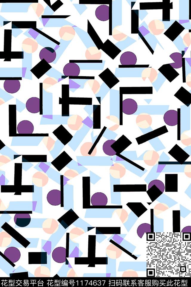 几何抽象圆形数码印花华亿平台下载（图片编号: 1174637） - 瓦栏（Walan）