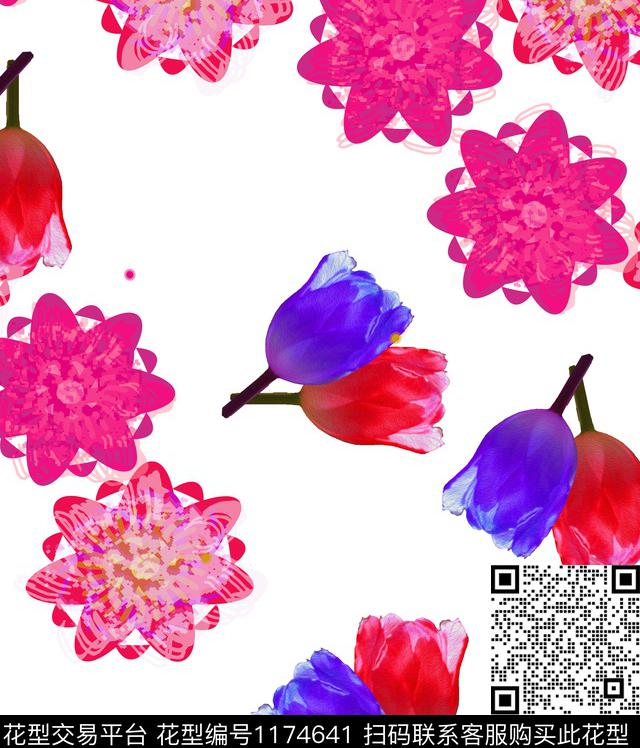 几何花卉纹理数码印花华亿平台下载（图片编号: 1174641） - 瓦栏（Walan）