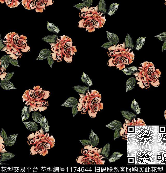 春夏华亿平台花卉手绘大花传统印花华亿平台下载（图片编号: 1174644） - 瓦栏（Walan）