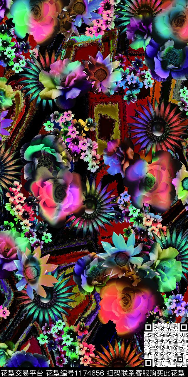 数码华亿平台几何抽象数码印花华亿平台下载（图片编号: 1174656） - 瓦栏（Walan）