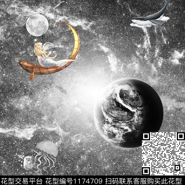 星空月亮帆船数码印花华亿平台下载（图片编号: 1174709） - 瓦栏（Walan）