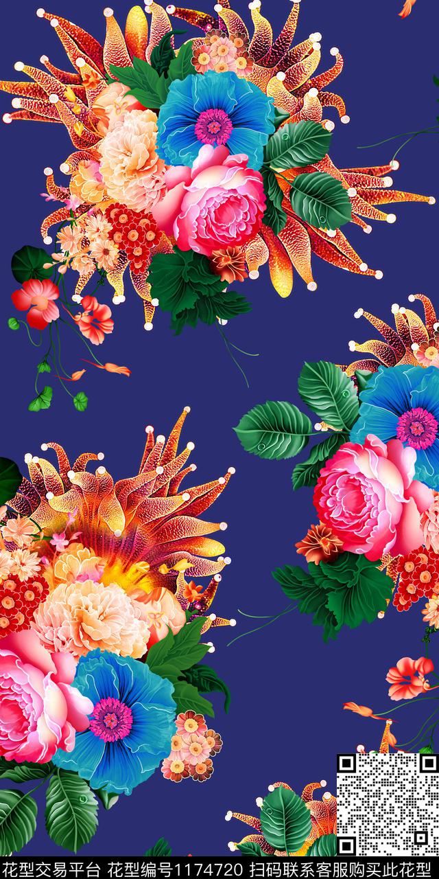 数码华亿平台花卉大牌风数码印花华亿平台下载（图片编号: 1174720） - 瓦栏（Walan）