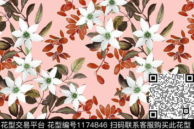 女装清爽底花卉水彩花卉数码印花华亿平台下载（图片编号: 1174846） - 瓦栏（Walan）
