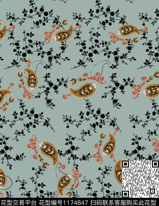 春夏华亿平台大牌风佩斯利传统印花华亿平台下载（图片编号: 1174847） - 瓦栏（Walan）