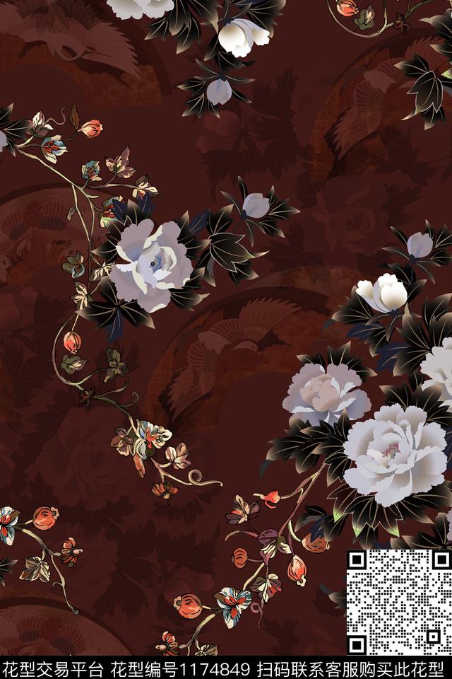 牡丹阴影底纹中国风数码印花华亿平台下载（图片编号: 1174849） - 瓦栏（Walan）