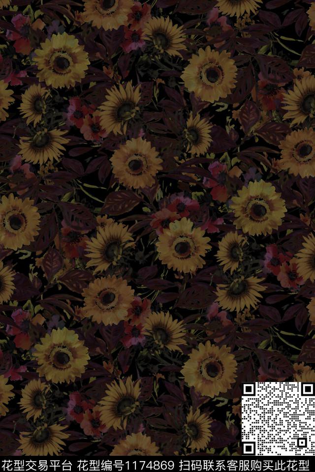 数码华亿平台水彩花卉数码印花华亿平台下载（图片编号: 1174869） - 瓦栏（Walan）