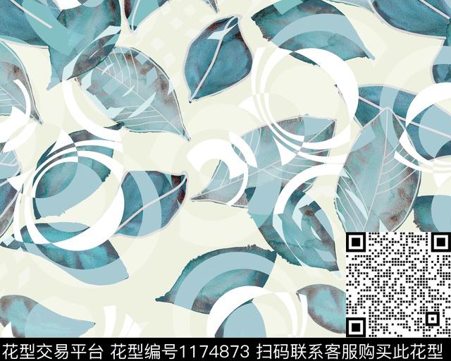 数码华亿平台几何水彩数码印花华亿平台下载（图片编号: 1174873） - 瓦栏（Walan）