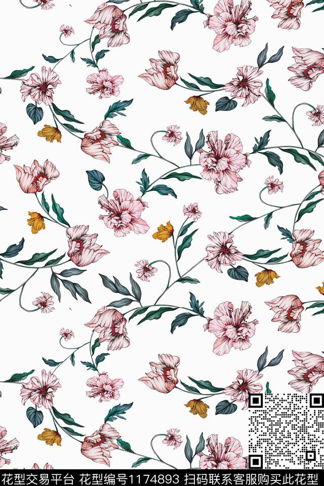 水彩手绘花卉数码印花华亿平台下载（图片编号: 1174893） - 瓦栏（Walan）