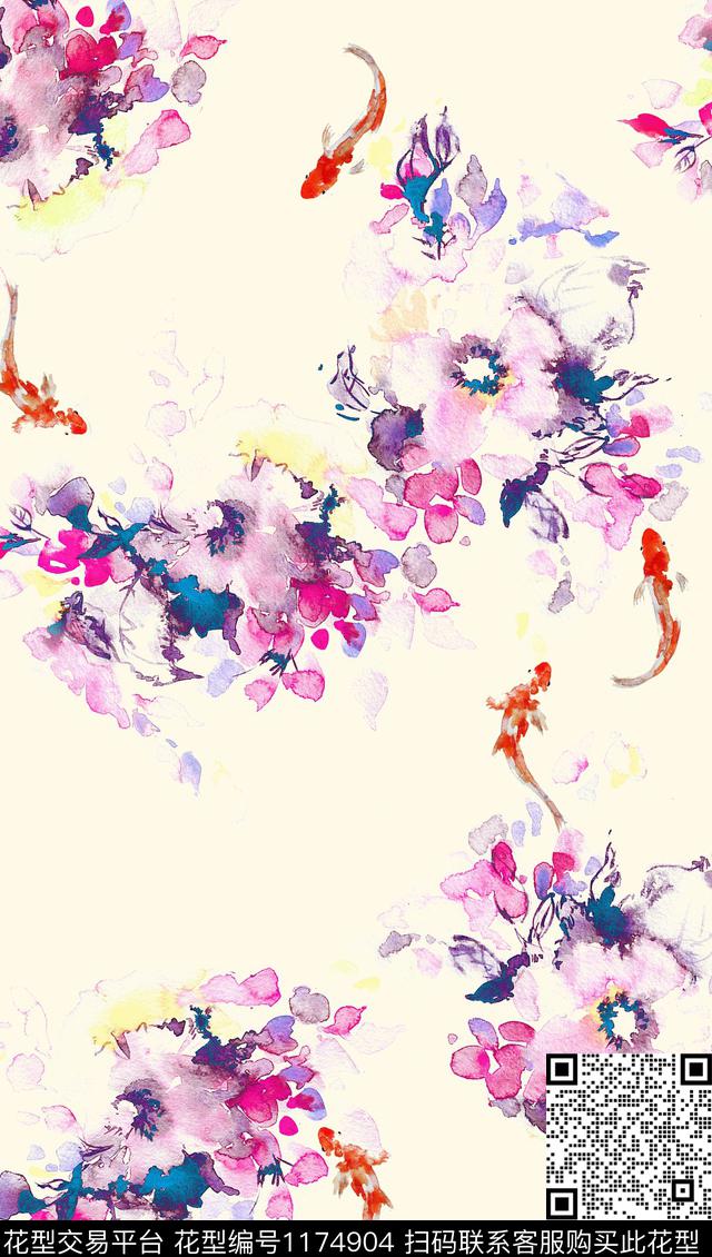 古典花纹大花鱼数码印花华亿平台下载（图片编号: 1174904） - 瓦栏（Walan）