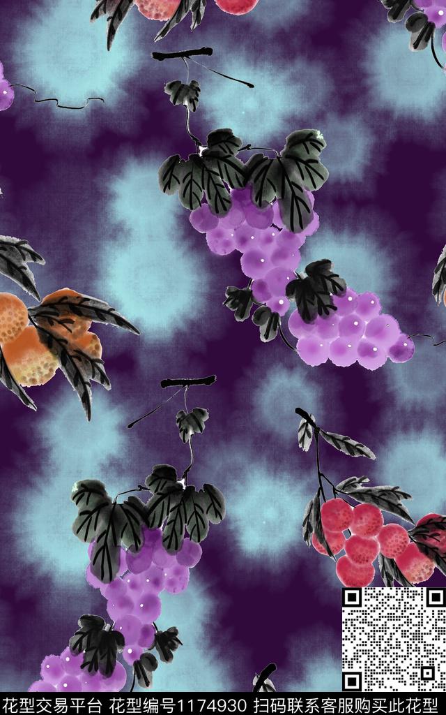 女装葡萄水墨风数码印花华亿平台下载（图片编号: 1174930） - 瓦栏（Walan）