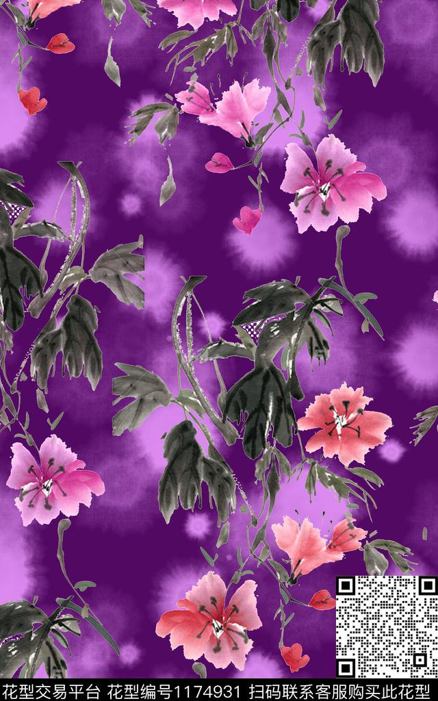 女装花卉笔触数码印花华亿平台下载（图片编号: 1174931） - 瓦栏（Walan）
