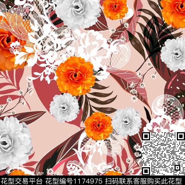 花卉网布蕾丝春夏华亿平台数码印花华亿平台下载（图片编号: 1174975） - 瓦栏（Walan）
