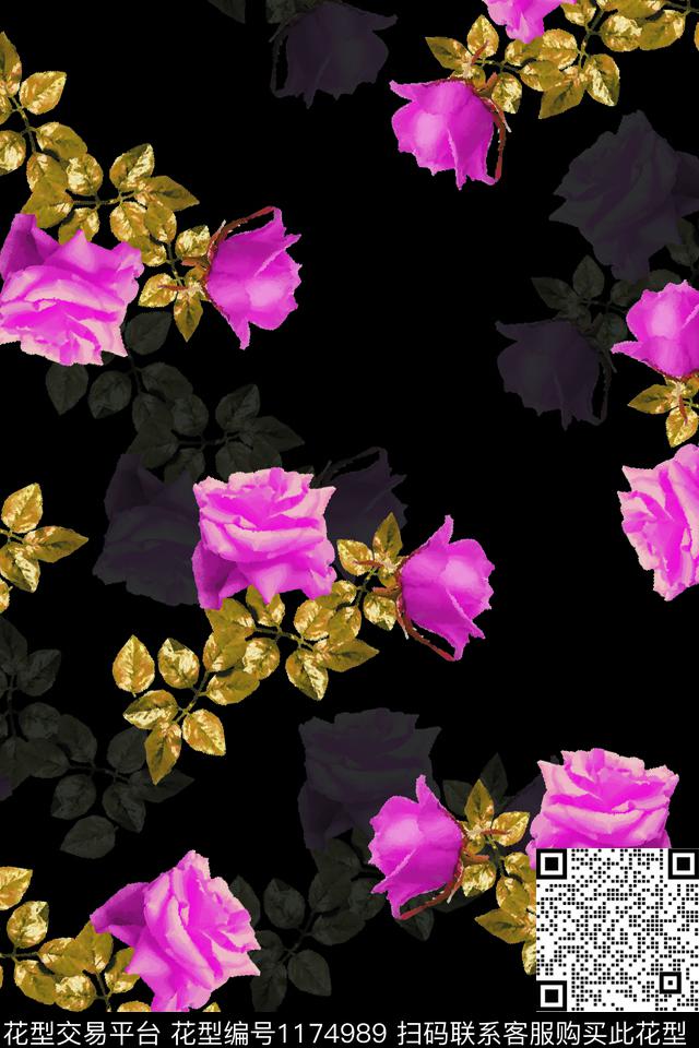 女装手绘清爽底花卉数码印花华亿平台下载（图片编号: 1174989） - 瓦栏（Walan）