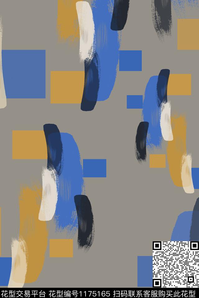 几何手绘线条笔触男装休闲花卉数码印花华亿平台下载（图片编号: 1175165） - 瓦栏（Walan）