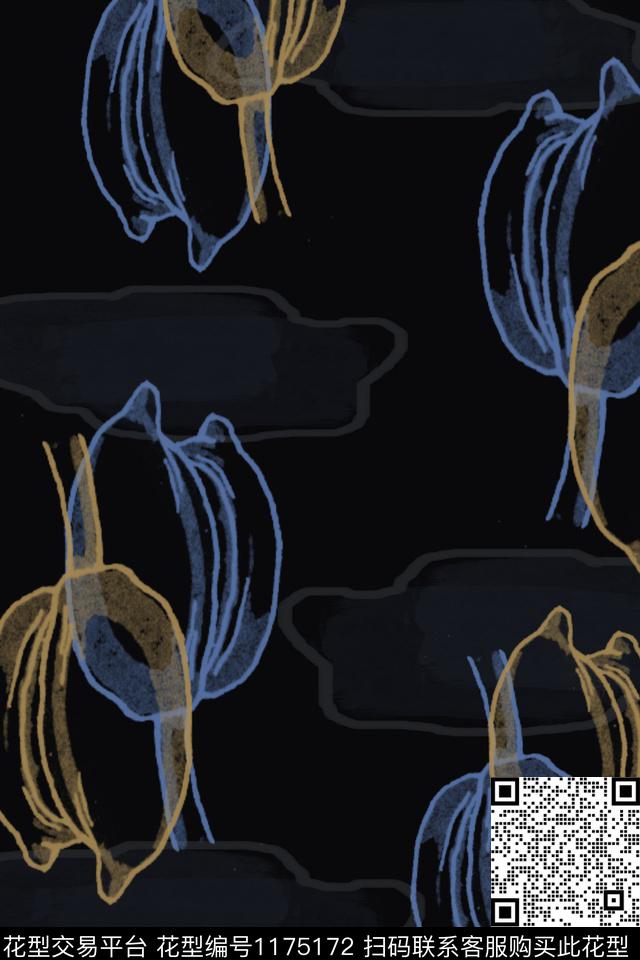 植物男装休闲花卉手绘线条笔触数码印花华亿平台下载（图片编号: 1175172） - 瓦栏（Walan）