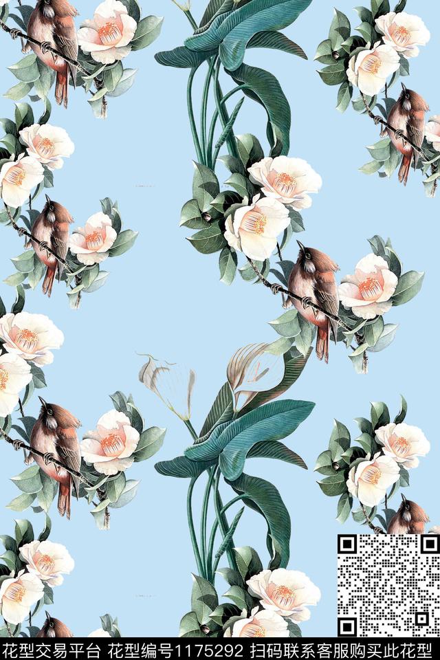 树枝水彩花卉手绘数码印花华亿平台下载（图片编号: 1175292） - 瓦栏（Walan）