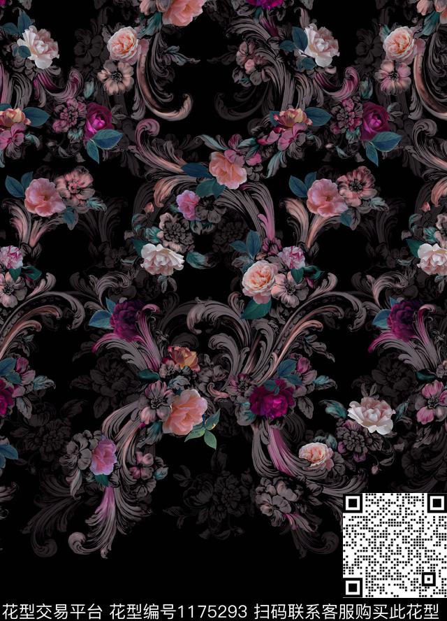 礼服古典花纹女装数码印花华亿平台下载（图片编号: 1175293） - 瓦栏（Walan）