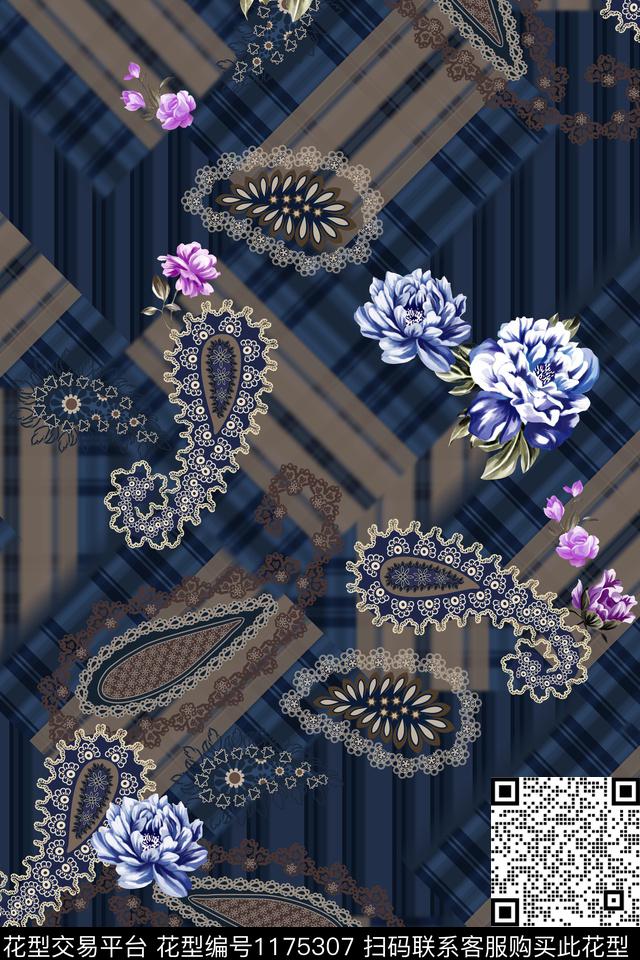 格子花卉抽象佩斯利数码印花华亿平台下载（图片编号: 1175307） - 瓦栏（Walan）