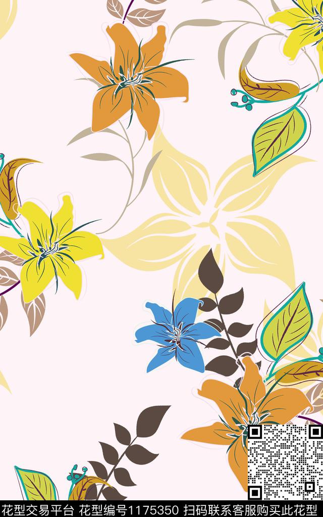几何花卉印花数码印花华亿平台下载（图片编号: 1175350） - 瓦栏（Walan）