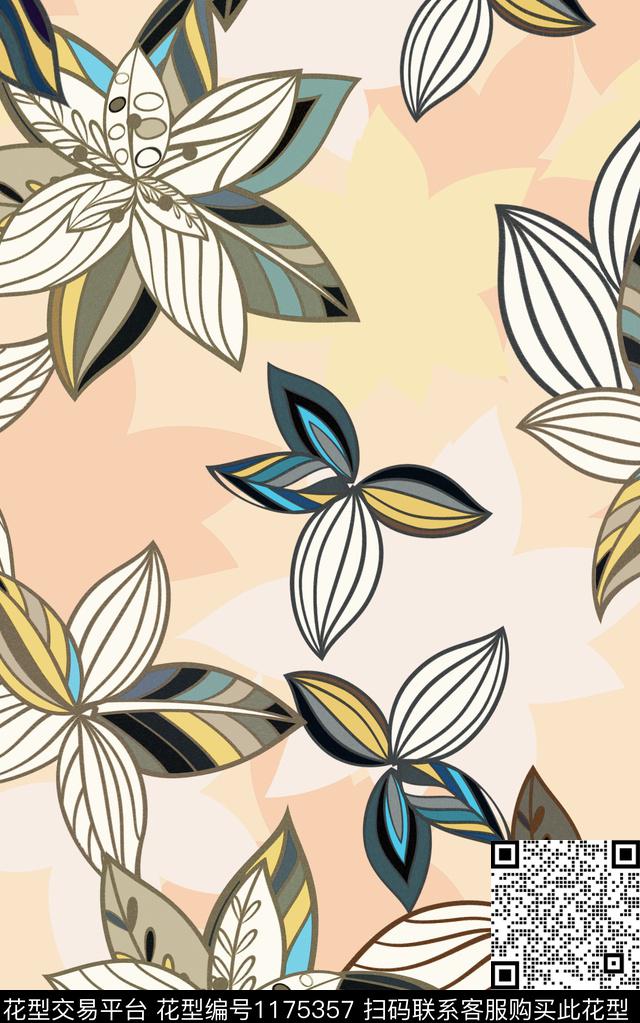 几何花卉印花数码印花华亿平台下载（图片编号: 1175357） - 瓦栏（Walan）
