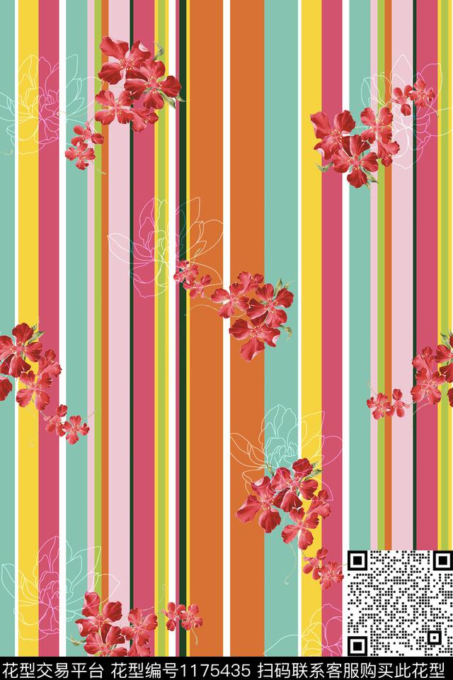 清爽底花卉格子现代风数码印花华亿平台下载（图片编号: 1175435） - 瓦栏（Walan）